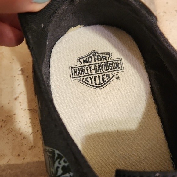 Harley Davidson Black Lace-Up Shoes w/ Flame Soles Men's 9.5 Women's 11 - Picture 6 of 11